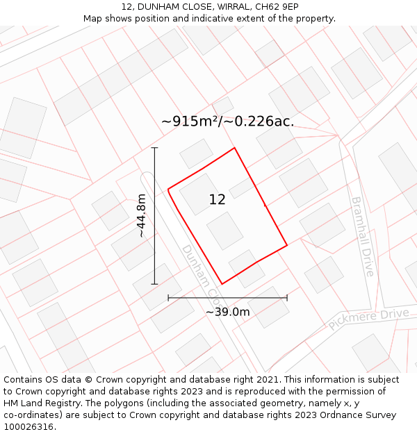 12, DUNHAM CLOSE, WIRRAL, CH62 9EP: Plot and title map