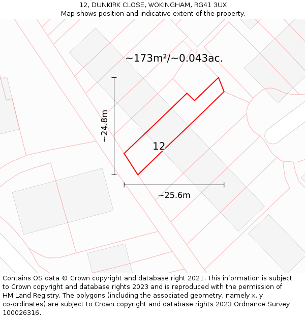 12, DUNKIRK CLOSE, WOKINGHAM, RG41 3UX: Plot and title map