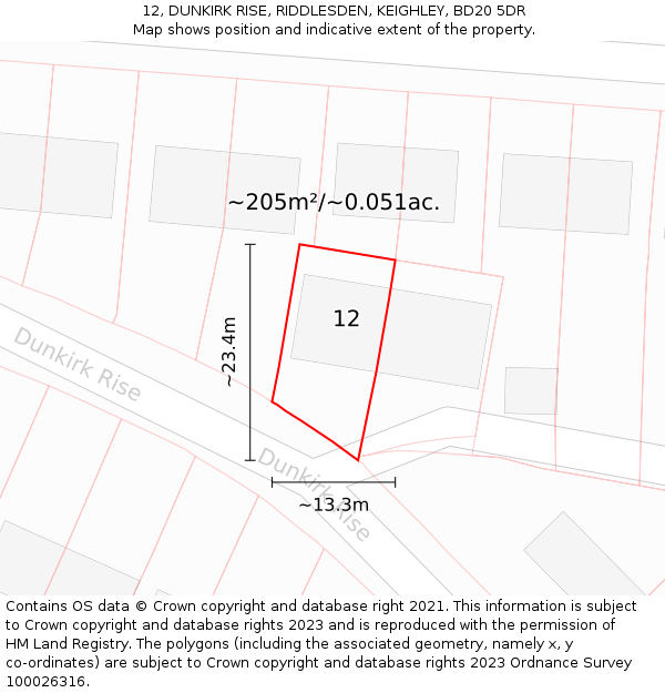 12, DUNKIRK RISE, RIDDLESDEN, KEIGHLEY, BD20 5DR: Plot and title map