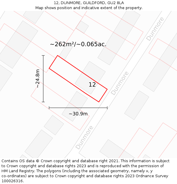 12, DUNMORE, GUILDFORD, GU2 8LA: Plot and title map