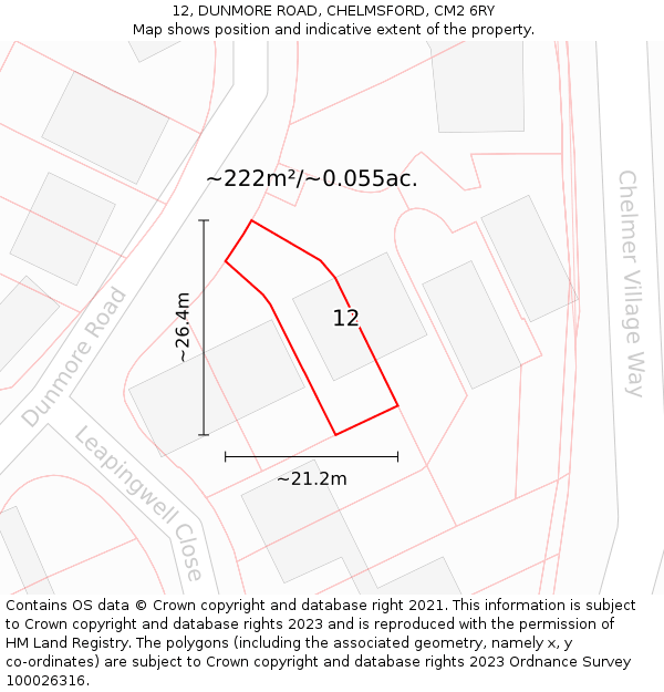 12, DUNMORE ROAD, CHELMSFORD, CM2 6RY: Plot and title map