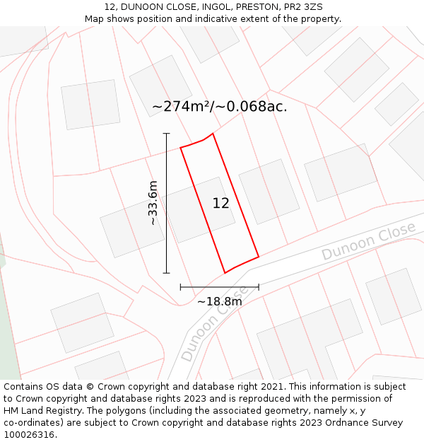 12, DUNOON CLOSE, INGOL, PRESTON, PR2 3ZS: Plot and title map