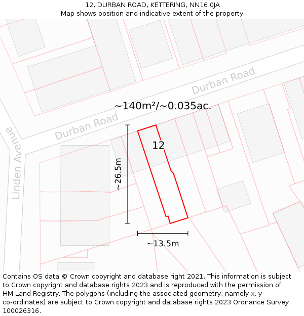 12, DURBAN ROAD, KETTERING, NN16 0JA: Plot and title map