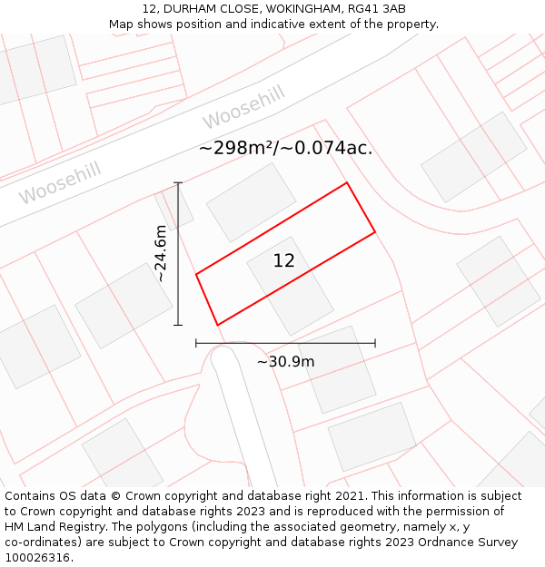 12, DURHAM CLOSE, WOKINGHAM, RG41 3AB: Plot and title map