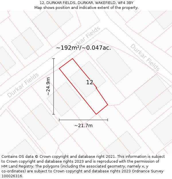 12, DURKAR FIELDS, DURKAR, WAKEFIELD, WF4 3BY: Plot and title map