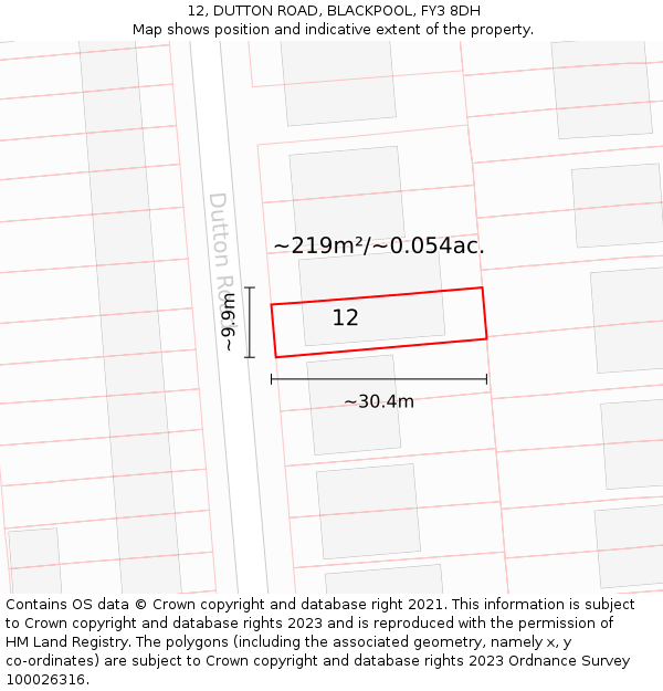 12, DUTTON ROAD, BLACKPOOL, FY3 8DH: Plot and title map