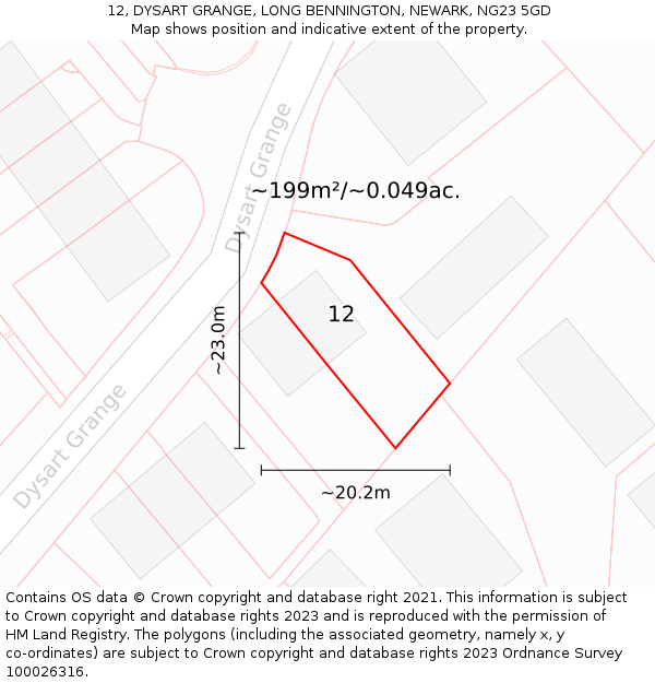 12, DYSART GRANGE, LONG BENNINGTON, NEWARK, NG23 5GD: Plot and title map