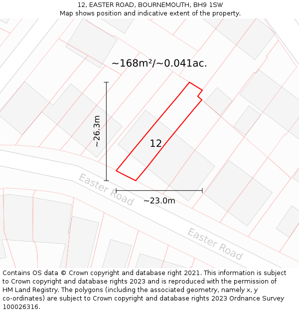 12, EASTER ROAD, BOURNEMOUTH, BH9 1SW: Plot and title map