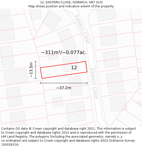 12, EASTERN CLOSE, NORWICH, NR7 0UG: Plot and title map