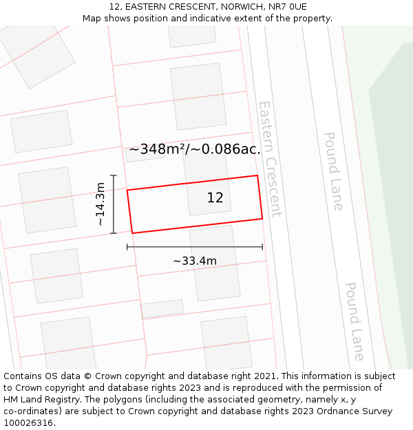12, EASTERN CRESCENT, NORWICH, NR7 0UE: Plot and title map