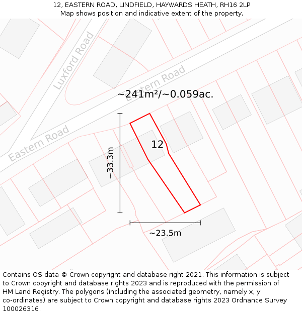 12, EASTERN ROAD, LINDFIELD, HAYWARDS HEATH, RH16 2LP: Plot and title map