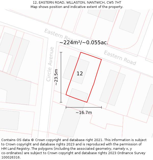 12, EASTERN ROAD, WILLASTON, NANTWICH, CW5 7HT: Plot and title map