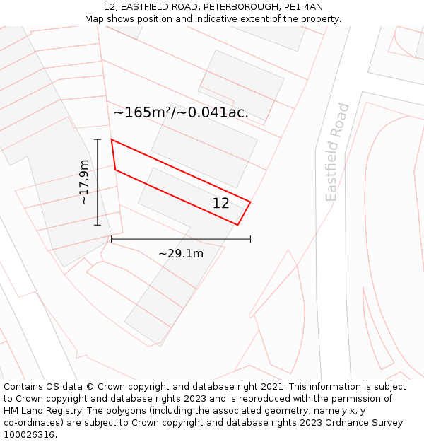 12, EASTFIELD ROAD, PETERBOROUGH, PE1 4AN: Plot and title map