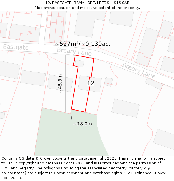 12, EASTGATE, BRAMHOPE, LEEDS, LS16 9AB: Plot and title map