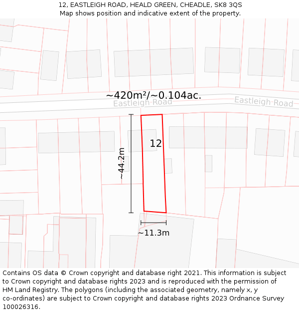 12, EASTLEIGH ROAD, HEALD GREEN, CHEADLE, SK8 3QS: Plot and title map
