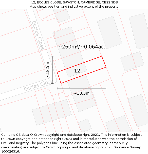 12, ECCLES CLOSE, SAWSTON, CAMBRIDGE, CB22 3DB: Plot and title map
