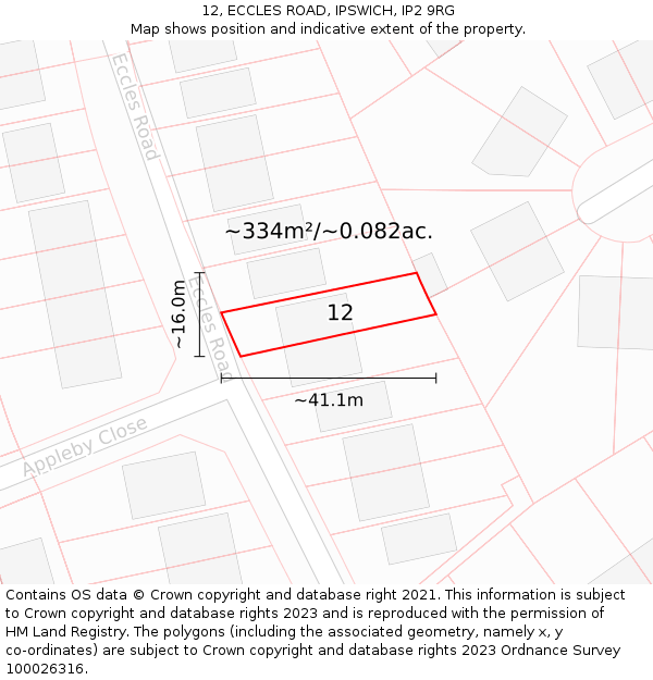 12, ECCLES ROAD, IPSWICH, IP2 9RG: Plot and title map