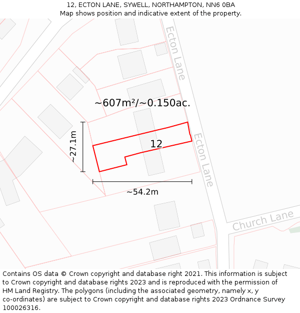 12, ECTON LANE, SYWELL, NORTHAMPTON, NN6 0BA: Plot and title map