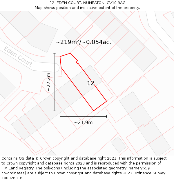 12, EDEN COURT, NUNEATON, CV10 9AG: Plot and title map