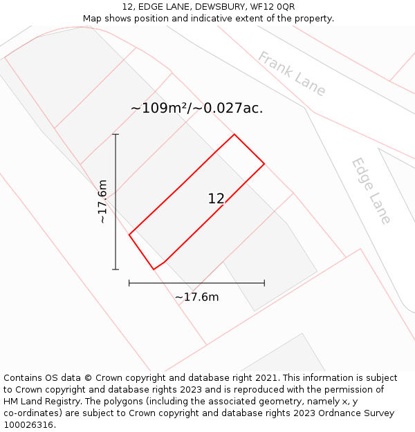 12, EDGE LANE, DEWSBURY, WF12 0QR: Plot and title map
