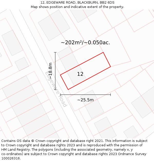 12, EDGEWARE ROAD, BLACKBURN, BB2 6DS: Plot and title map