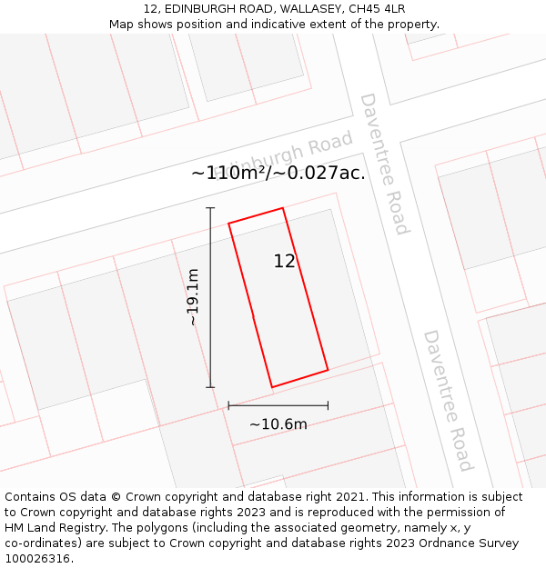 12, EDINBURGH ROAD, WALLASEY, CH45 4LR: Plot and title map