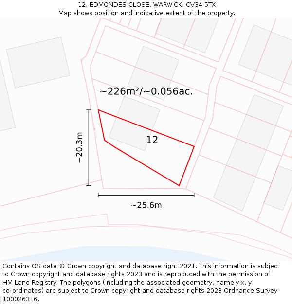 12, EDMONDES CLOSE, WARWICK, CV34 5TX: Plot and title map