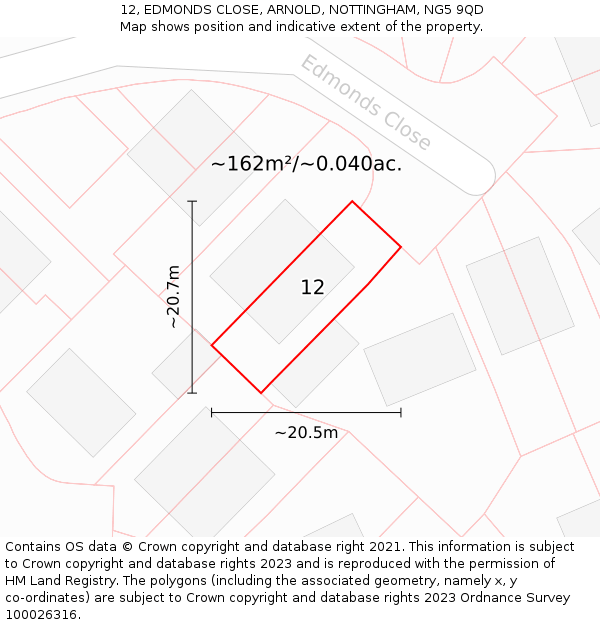 12, EDMONDS CLOSE, ARNOLD, NOTTINGHAM, NG5 9QD: Plot and title map