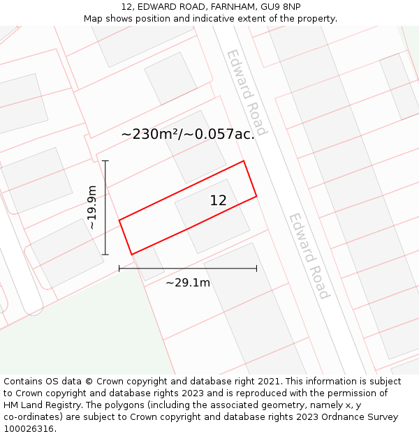 12, EDWARD ROAD, FARNHAM, GU9 8NP: Plot and title map