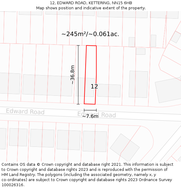 12, EDWARD ROAD, KETTERING, NN15 6HB: Plot and title map