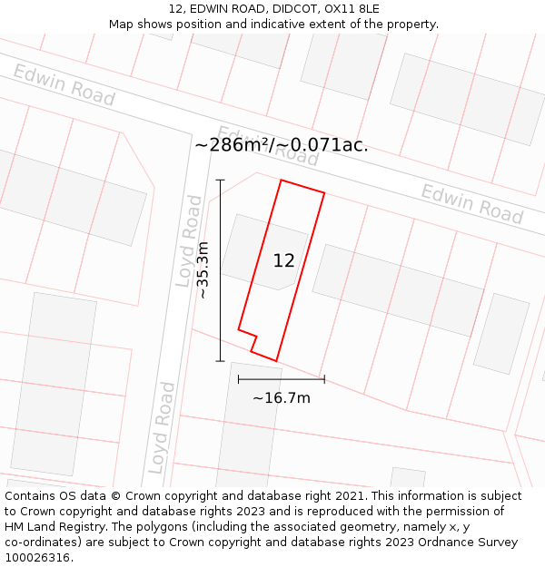 12, EDWIN ROAD, DIDCOT, OX11 8LE: Plot and title map