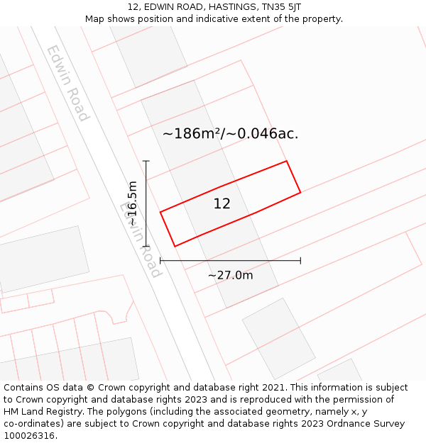 12, EDWIN ROAD, HASTINGS, TN35 5JT: Plot and title map