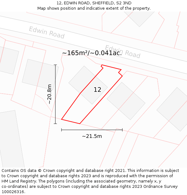 12, EDWIN ROAD, SHEFFIELD, S2 3ND: Plot and title map