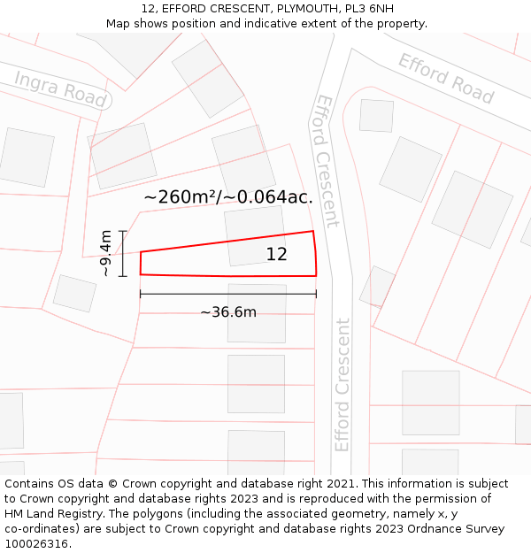 12, EFFORD CRESCENT, PLYMOUTH, PL3 6NH: Plot and title map