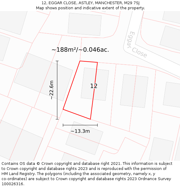 12, EGGAR CLOSE, ASTLEY, MANCHESTER, M29 7SJ: Plot and title map