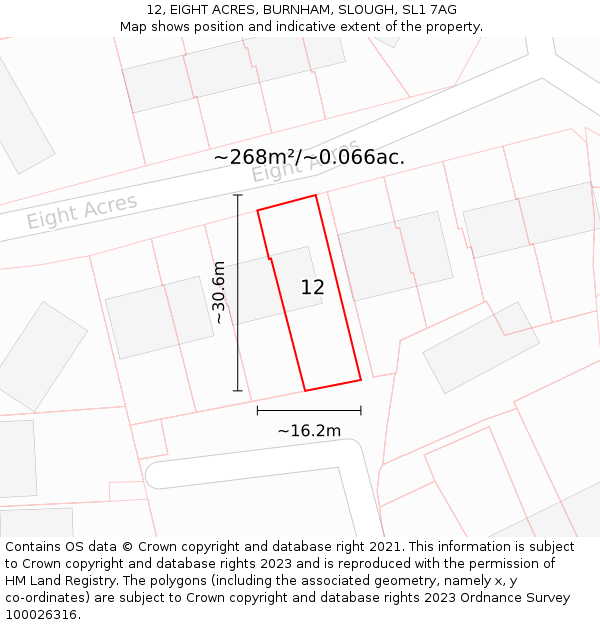 12, EIGHT ACRES, BURNHAM, SLOUGH, SL1 7AG: Plot and title map