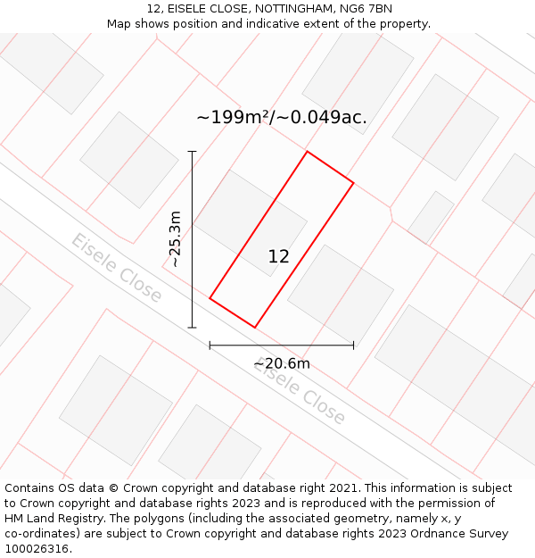 12, EISELE CLOSE, NOTTINGHAM, NG6 7BN: Plot and title map