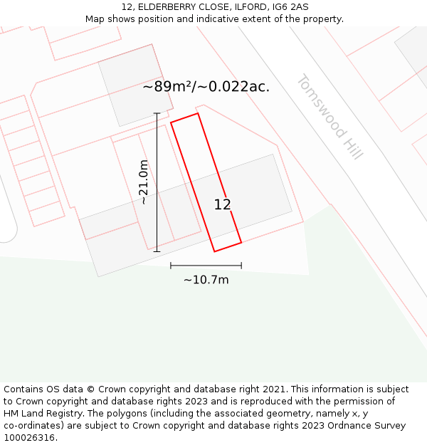 12, ELDERBERRY CLOSE, ILFORD, IG6 2AS: Plot and title map