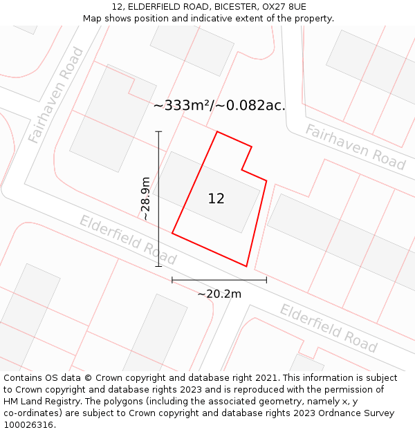 12, ELDERFIELD ROAD, BICESTER, OX27 8UE: Plot and title map