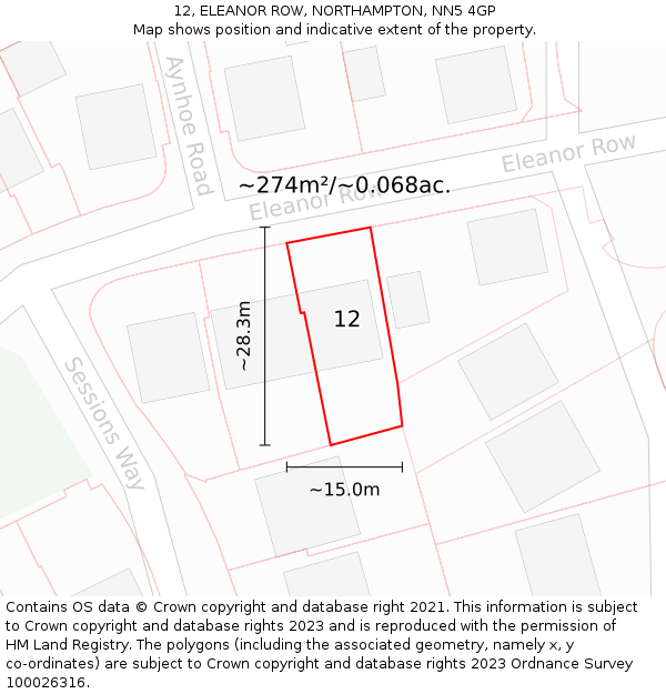 12, ELEANOR ROW, NORTHAMPTON, NN5 4GP: Plot and title map