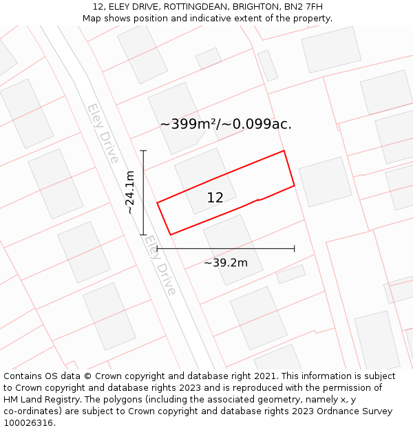 12, ELEY DRIVE, ROTTINGDEAN, BRIGHTON, BN2 7FH: Plot and title map