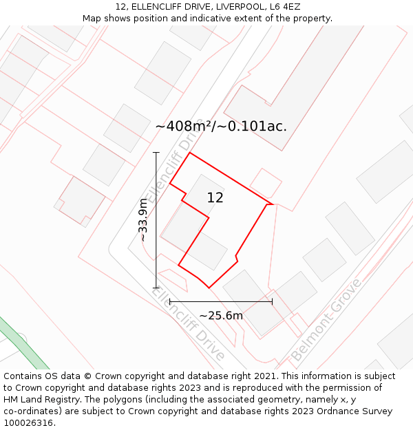 12, ELLENCLIFF DRIVE, LIVERPOOL, L6 4EZ: Plot and title map