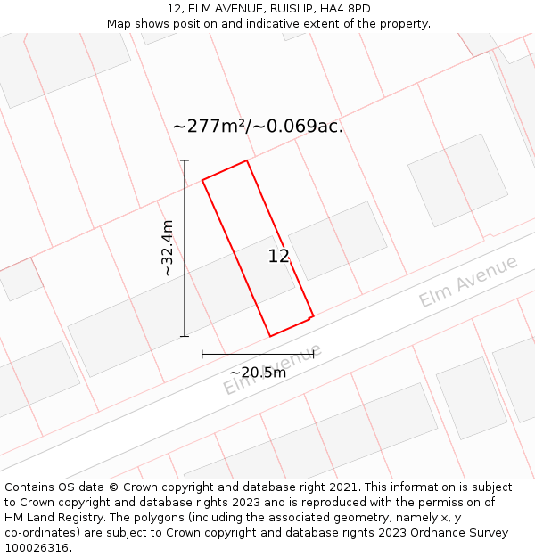 12, ELM AVENUE, RUISLIP, HA4 8PD: Plot and title map