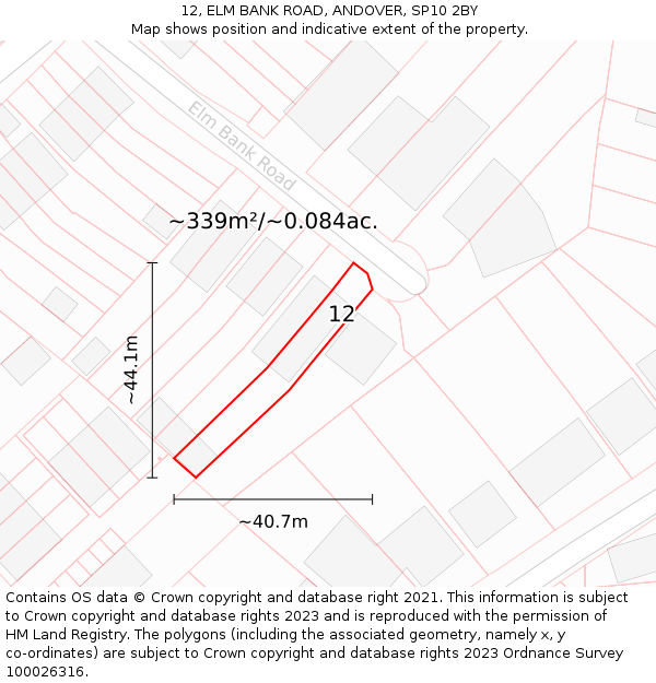 12, ELM BANK ROAD, ANDOVER, SP10 2BY: Plot and title map