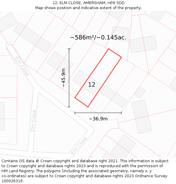 12, ELM CLOSE, AMERSHAM, HP6 5DD: Plot and title map