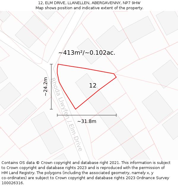 12, ELM DRIVE, LLANELLEN, ABERGAVENNY, NP7 9HW: Plot and title map
