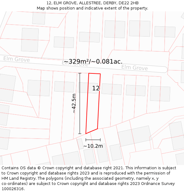 12, ELM GROVE, ALLESTREE, DERBY, DE22 2HB: Plot and title map
