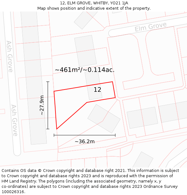 12, ELM GROVE, WHITBY, YO21 1JA: Plot and title map
