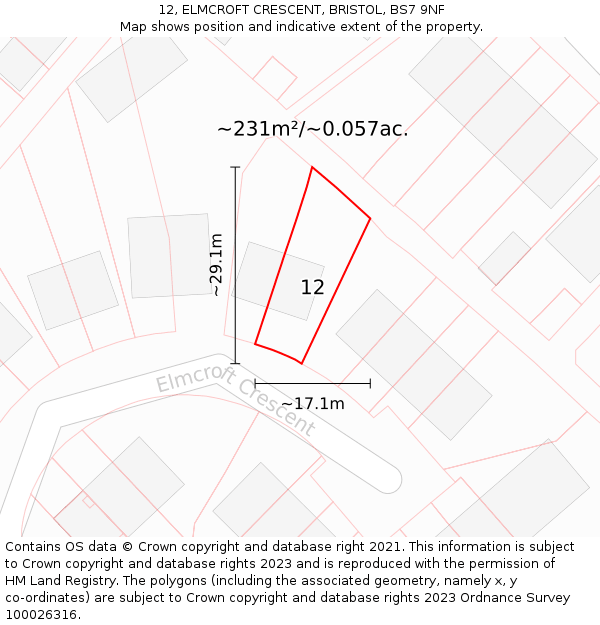 12, ELMCROFT CRESCENT, BRISTOL, BS7 9NF: Plot and title map
