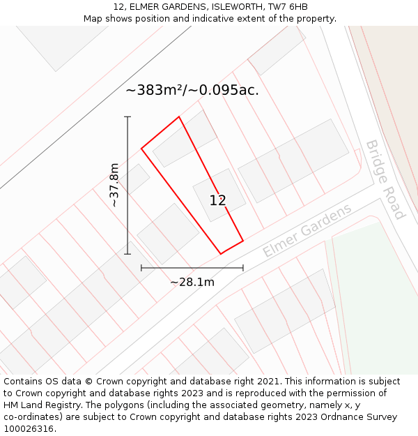 12, ELMER GARDENS, ISLEWORTH, TW7 6HB: Plot and title map